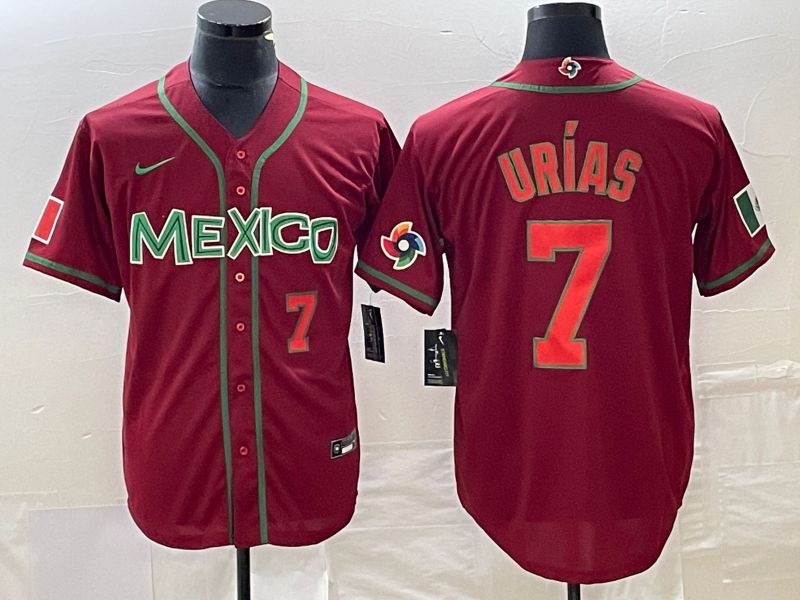 Men 2023 World Cub Mexico #7 Urias Red orange Nike MLB Jersey3->more jerseys->MLB Jersey